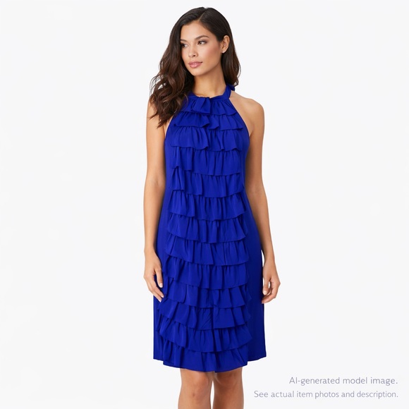 By Anthropologie Dresses & Skirts - 220. Anthropologie VA ET VIEN Silk Royal Blue Ruffle Halter Dress Size 4